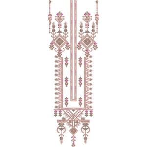 Traditional Geometric Vertical Neckline Embroidery Design with Ornamental Pendant Motifs