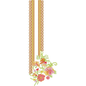 Elegant Floral Corner Vertical Neckline Embroidery Design with Decorative Border Panels