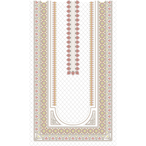 Elegant Geometric U-Shaped Neckline Embroidery Design with Decorative Border Panels