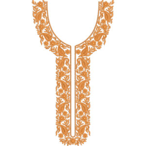 Elegant Floral U-Shaped Neckline Embroidery Design with Ornamental Vine Motifs