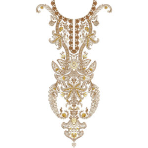 Luxurious Ornamental Floral Round Neckline Embroidery Design with Paisley Scroll Motifs