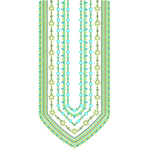 Elegant Geometric Beaded Style Vertical Neckline Embroidery Design with Layered Borders