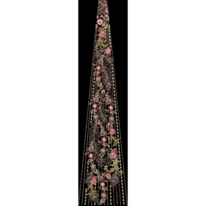 Royalty Free Elegant Floral Triangle Panel Embroidery Design with Multicolor Thread Work on Black Background