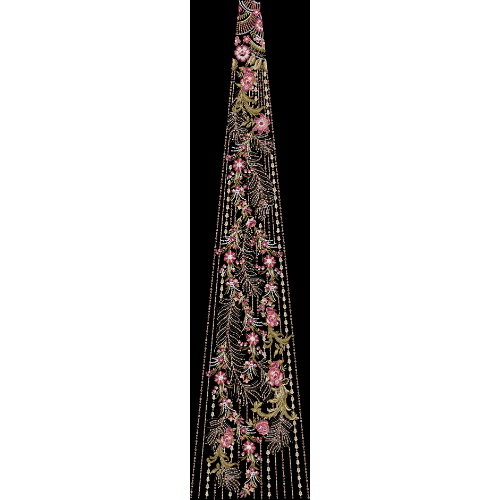Royalty Free Elegant Floral Triangle Panel Embroidery Design with Multicolor Thread Work on Black Background