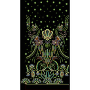 Royalty Free Ornate Floral Embroidery Neck Panel Design with Symmetrical Multicolor Thread Work