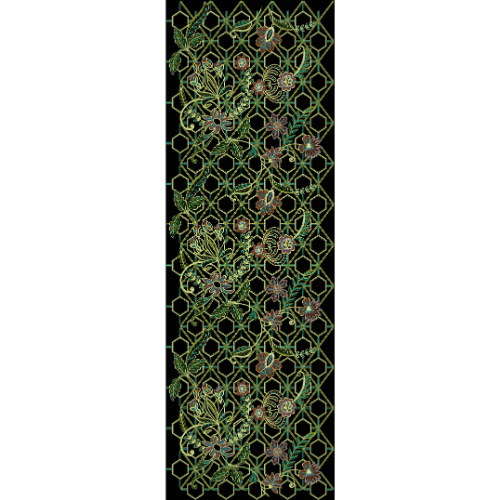 Royalty Free Floral Geometric Lattice Embroidery Design with Intricate Botanical Motifs