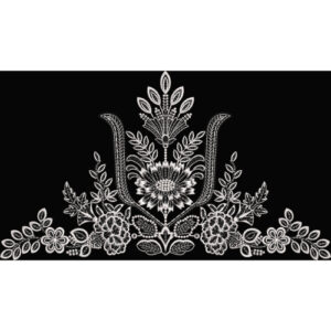 Royalty Free White Floral Neckline Embroidery Design with Elegant Monochrome Thread Work