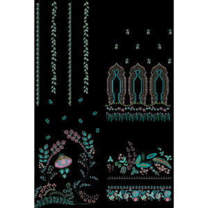 Royalty Free Traditional Motif Embroidery Design Set with Ornamental Thread Work