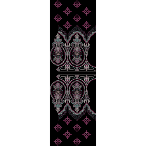 Royalty Free Traditional Ornamental Border Embroidery Design with Pink and Silver Thread Work on Black Background