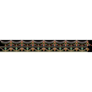 Royalty Free Traditional Floral Border Embroidery Design with Multicolor Thread Work on Black Background