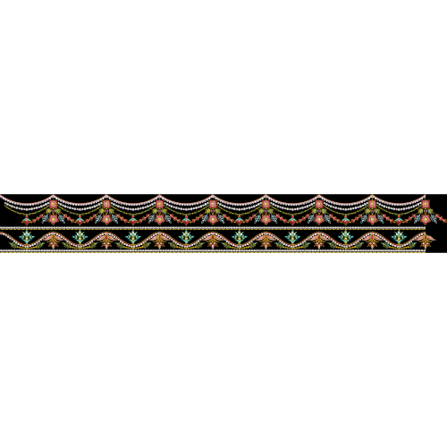 Royalty Free Traditional Floral Border Embroidery Design with Multicolor Thread Work on Black Background