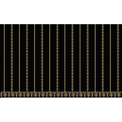 Royalty Free Vertical Floral Stripe Embroidery Design with Multicolor Thread Work on Black Background