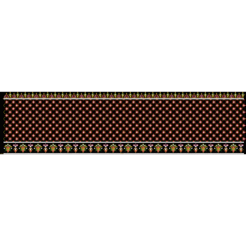 Royalty Free Geometric Floral Border Embroidery Design with Multicolor Thread Work on Black Background