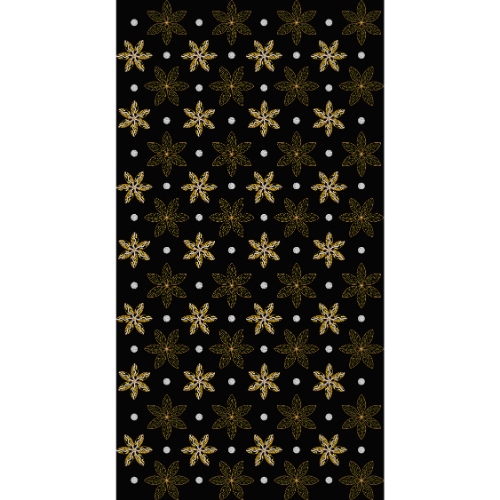 Royalty Free Repeating Floral Motif Embroidery Design with Golden Thread Work on Black Background