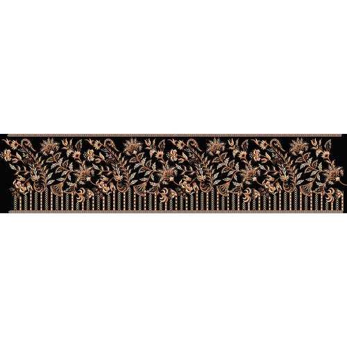 Royalty Free Elegant Floral Border Embroidery Design with Copper and Gold Thread Work on Black Background