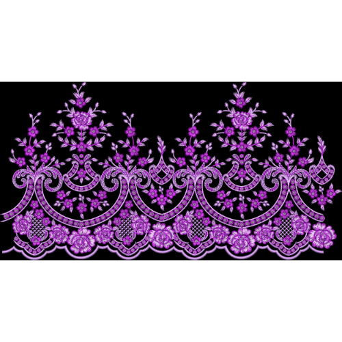 Luxury Scalloped Floral Lace Border Textile Print in Royal Purple on Black