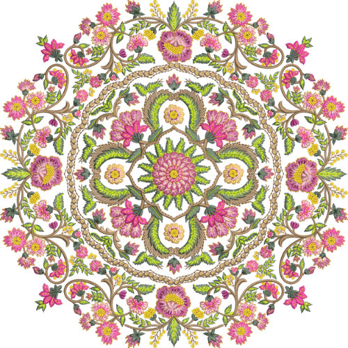 Luxury Floral Mandala Medallion Textile Print in Pink and Green