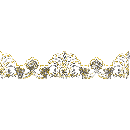 Royalty Free Floral Lace Border Embroidery Design with Gold Thread Work