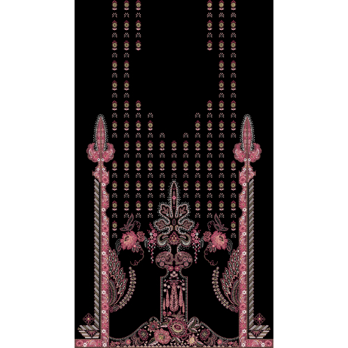 Luxury Ornamental Neckline Panel Motif in Pink on Black
