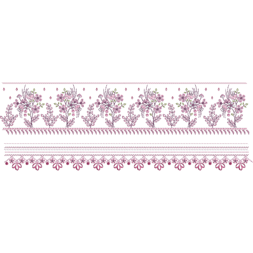 Delicate Floral Border Embroidery Pattern in Soft Pink Tones