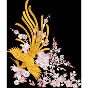 Royalty Free Golden Bird Floral Embroidery Design with Elegant Thread Work