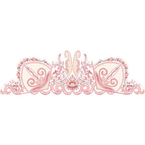 Delicate Pastel Ornamental Crest Motif with Floral Scrollwork