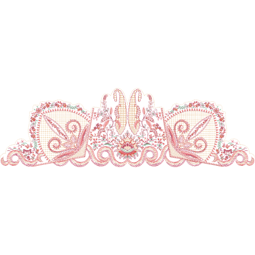 Delicate Pastel Ornamental Crest Motif with Floral Scrollwork
