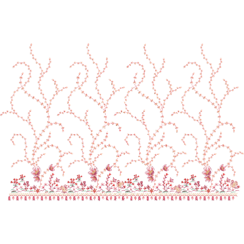 Delicate Coral Vine Floral Border with Butterfly Accents on White