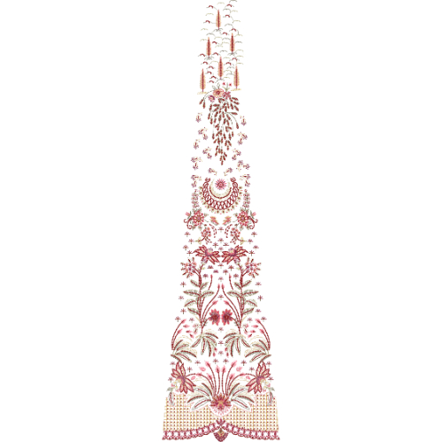 Elegant Vertical Embroidered Neckline Panel with Floral Cascade in Soft Red