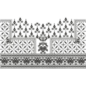Traditional Monochrome Geometric & Folk Border Textile Design