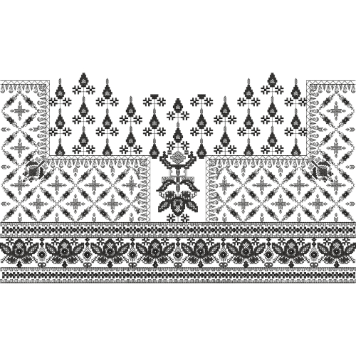 Traditional Monochrome Geometric & Folk Border Textile Design