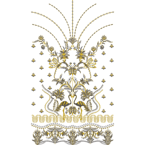 Royalty Free Traditional Floral Embroidery Design with Gold Thread Work