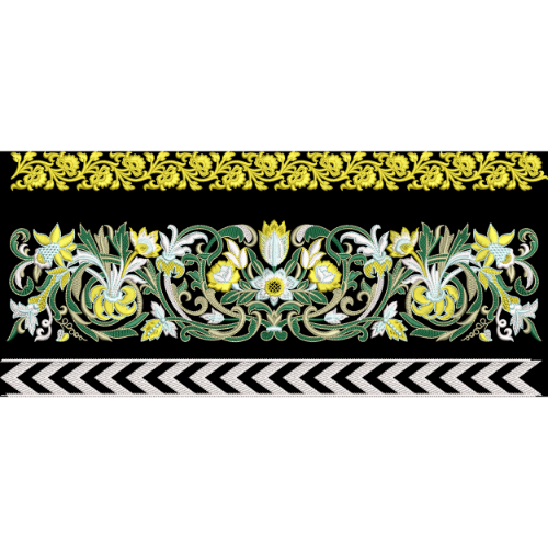 Elegant Floral Embroidery Border Design with Chevron Pattern