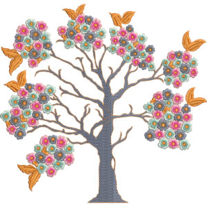 Floral Embroidered Tree with Colorful Blossoms – Decorative Textile Print Design