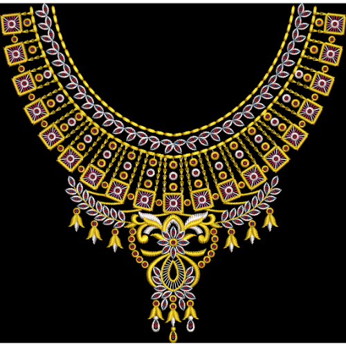 Royalty Free Neckline Embroidery Design with Traditional Gold Thread Work