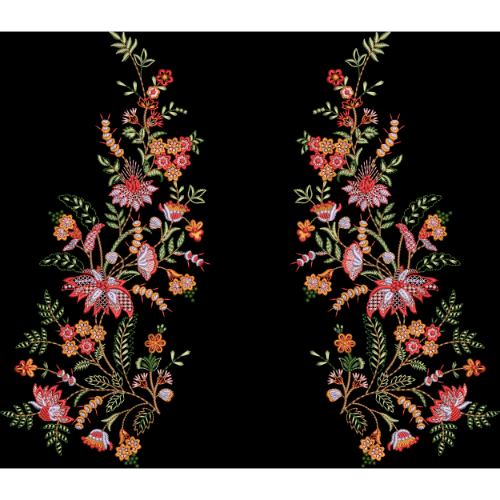 Embroidered Symmetrical Floral Panel Design with Elegant Vine Motifs