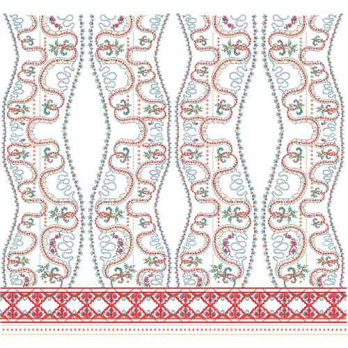 Royalty Free Floral Vine Panel Embroidery Design with Decorative Border Work