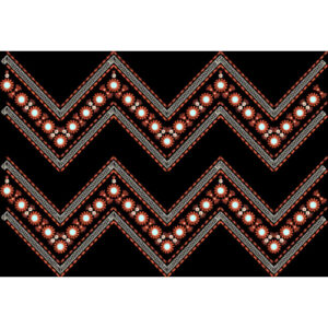 Embroidered Zigzag Geometric Border with Floral Dot Motifs on Black Background