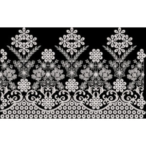 Intricate White Embroidered Floral Border with Ornamental Detailing on Black Background