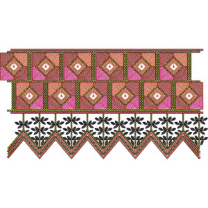 Embroidered Geometric Border with Diamond Motifs and Zigzag Floral Base
