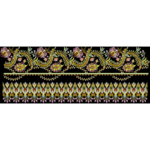Royalty Free Decorative Floral Border Embroidery Design with Multicolor Thread Work
