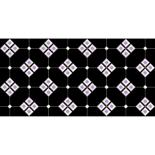 Geometric Embroidered Diamond Pattern with Floral Accents on Black Background
