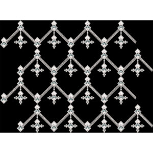 Embroidered Geometric Lattice Pattern with Diamond Motifs on Black Background
