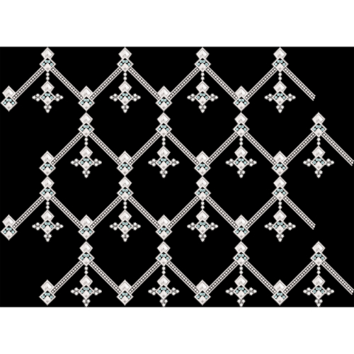 Embroidered Geometric Lattice Pattern with Diamond Motifs on Black Background