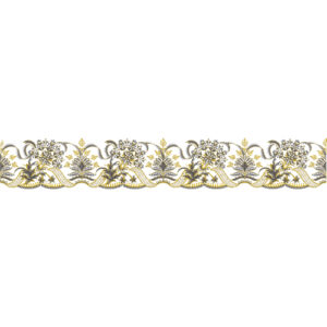 Royalty Free Floral Lace Border Embroidery Design with Gold Thread Work