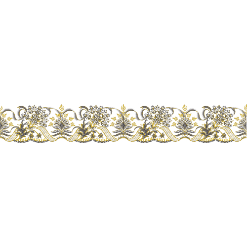 Royalty Free Floral Lace Border Embroidery Design with Gold Thread Work