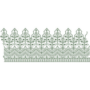 Elegant Green Embroidered Floral Border with Scalloped Arch Design