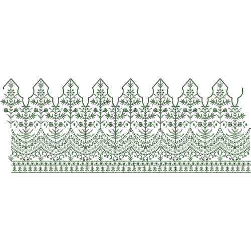 Elegant Green Embroidered Floral Border with Scalloped Arch Design