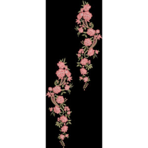 Elegant Embroidered Rose Vine Motif with Flowing Floral Arrangement