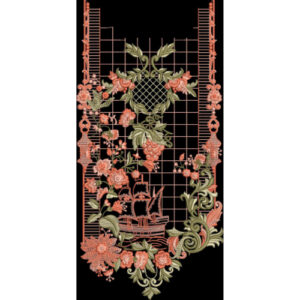 Embroidered Floral Lattice Panel with Ornamental Botanical Motifs